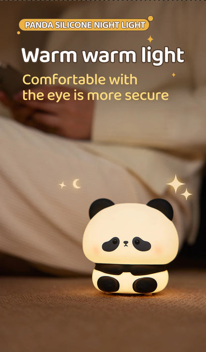 Luminária de Noite LED Panda – Lâmpada de Toque em Silicone, Recarregável via USB, Luz Noturna para Quarto Infantil, Decoração Fofa e Presente para Crianças