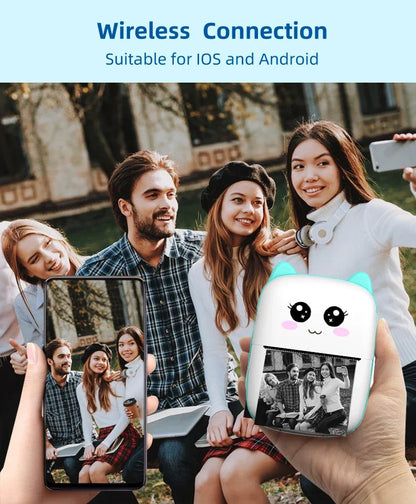 Mini Impressora Térmica Portátil Bluetooth – Modelo Gatinho Fofo | Para Fotos, Etiquetas e Anotações