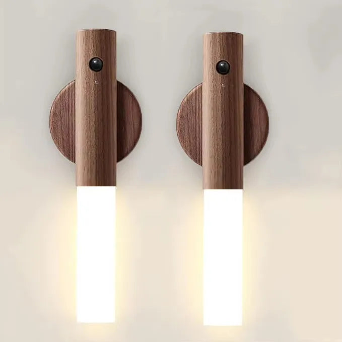 Luminária LED Inteligente com Sensor de Movimento – Design em Madeira, Recarregável e com Fixação Magnética