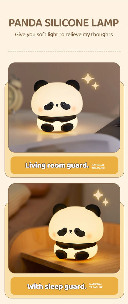 Luminária de Noite LED Panda – Lâmpada de Toque em Silicone, Recarregável via USB, Luz Noturna para Quarto Infantil, Decoração Fofa e Presente para Crianças