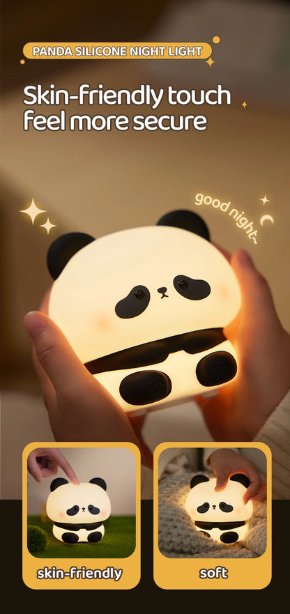 Luminária de Noite LED Panda – Lâmpada de Toque em Silicone, Recarregável via USB, Luz Noturna para Quarto Infantil, Decoração Fofa e Presente para Crianças