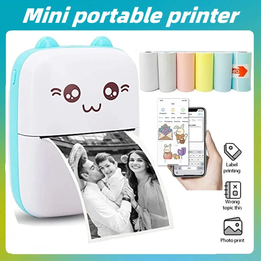 Mini Impressora Térmica Portátil Bluetooth – Modelo Gatinho Fofo | Para Fotos, Etiquetas e Anotações