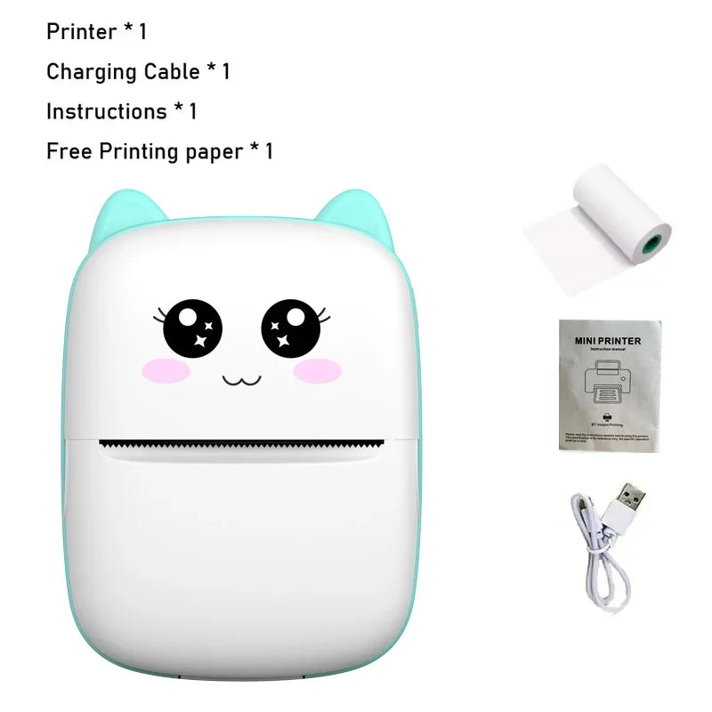 Mini Impressora Térmica Portátil Bluetooth – Modelo Gatinho Fofo | Para Fotos, Etiquetas e Anotações