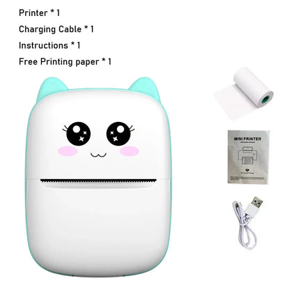 Mini Impressora Térmica Portátil Bluetooth – Modelo Gatinho Fofo | Para Fotos, Etiquetas e Anotações