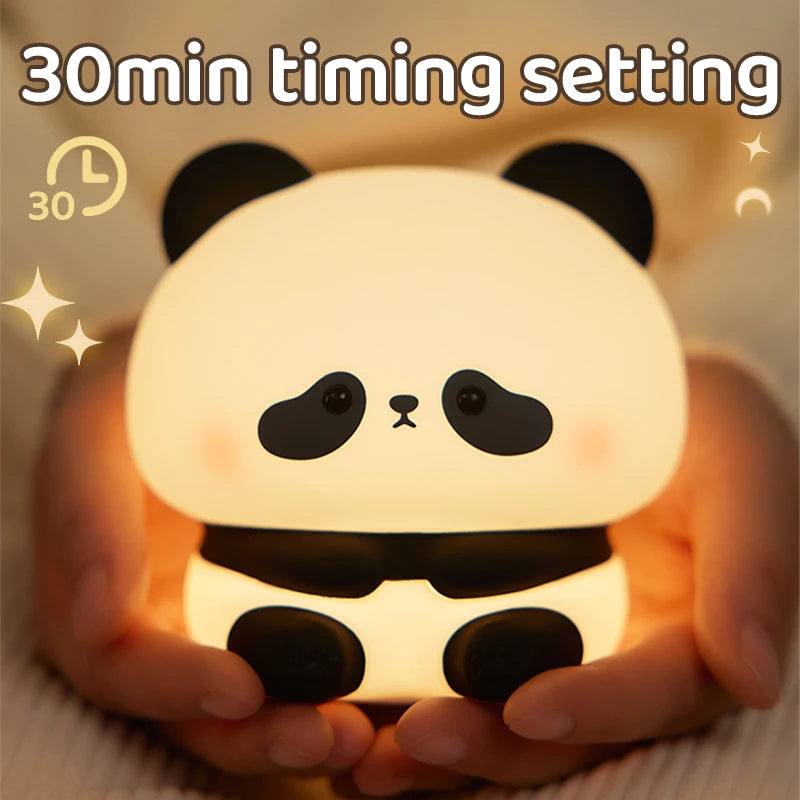 Luminária de Noite LED Panda – Lâmpada de Toque em Silicone, Recarregável via USB, Luz Noturna para Quarto Infantil, Decoração Fofa e Presente para Crianças