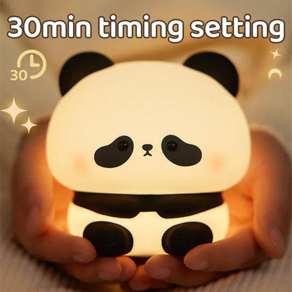 Luminária de Noite LED Panda – Lâmpada de Toque em Silicone, Recarregável via USB, Luz Noturna para Quarto Infantil, Decoração Fofa e Presente para Crianças