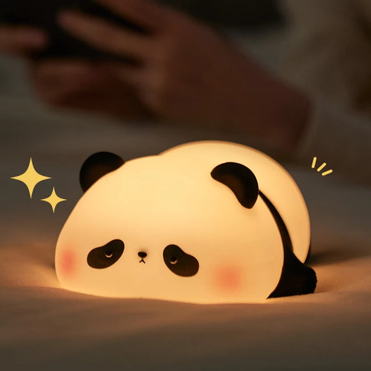 Luminária de Noite LED Panda – Lâmpada de Toque em Silicone, Recarregável via USB, Luz Noturna para Quarto Infantil, Decoração Fofa e Presente para Crianças