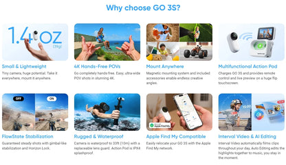 Insta360 GO 3S – Nova Geração da Mini Câmera de Ação 4K para Vlog, Esportes e Vídeos Hands-Free