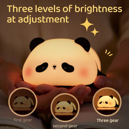 Luminária de Noite LED Panda – Lâmpada de Toque em Silicone, Recarregável via USB, Luz Noturna para Quarto Infantil, Decoração Fofa e Presente para Crianças