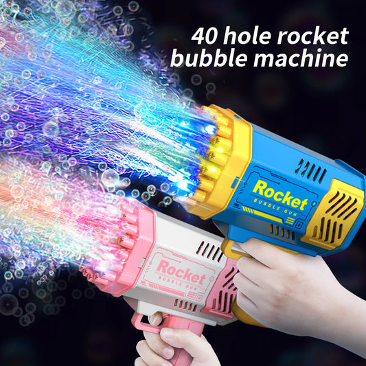 Pistola de Bolhas Infantil com 40 Furos – Lançador Automático Elétrico com Luz LED | Brinquedo Portátil para Meninos e Meninas