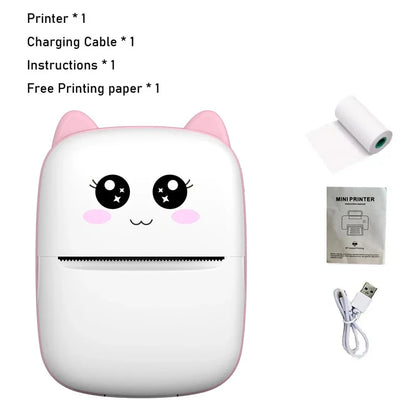 Mini Impressora Térmica Portátil Bluetooth – Modelo Gatinho Fofo | Para Fotos, Etiquetas e Anotações