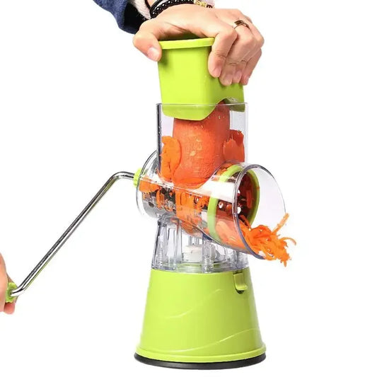 Ralador de Queijo Manual Rotativo 3 em 1 – Cortador de Legumes, Fatiador de Batata, Mandoline Multifuncional | Acessório de Cozinha Prático e Seguro