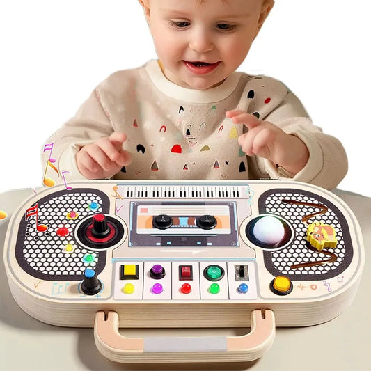 Painel Sensorial com Interruptores e Atividades Motoras para Crianças - Brinquedo Montessori de Madeira