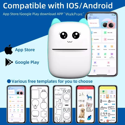 Mini Impressora Térmica Portátil Bluetooth – Modelo Gatinho Fofo | Para Fotos, Etiquetas e Anotações