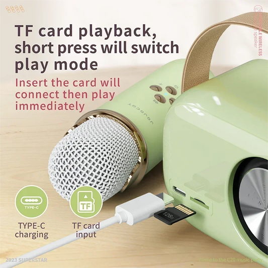 Caixa de Som Bluetooth Retro com Microfones Sem Fio – Som HIFI, Karaokê