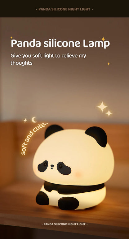 Luminária de Noite LED Panda – Lâmpada de Toque em Silicone, Recarregável via USB, Luz Noturna para Quarto Infantil, Decoração Fofa e Presente para Crianças