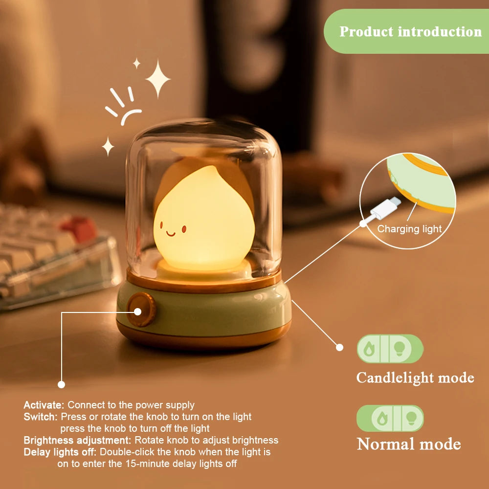 Luminária LED Estilo Lamparina USB – Decoração Noturna para Quarto e Escritório