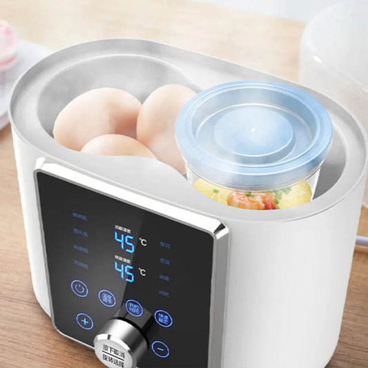 Aquecedor de Mamadeira Multifuncional 8 em 1 – Estérilizador Rápido para Leite Materno ou Fórmula, com Timer e Capacidade para 2 Mamadeiras