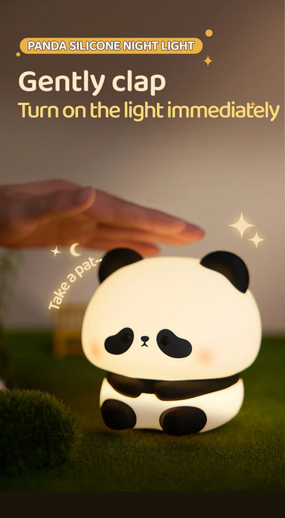Luminária de Noite LED Panda – Lâmpada de Toque em Silicone, Recarregável via USB, Luz Noturna para Quarto Infantil, Decoração Fofa e Presente para Crianças
