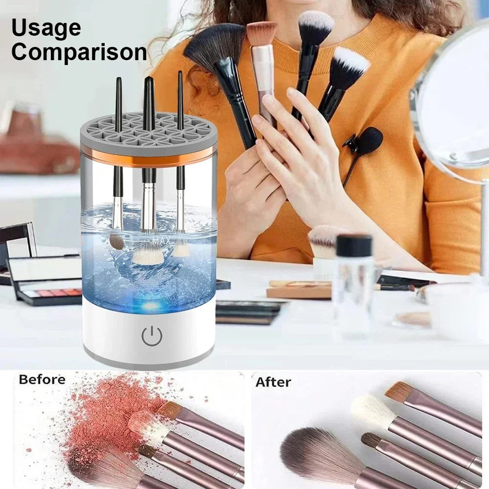 Limpador de Pincéis de Maquiagem Elétrico USB 3 em 1 | Limpeza Rápida, Secagem e Suporte Organizador | Ferramenta Prática e Portátil para Make