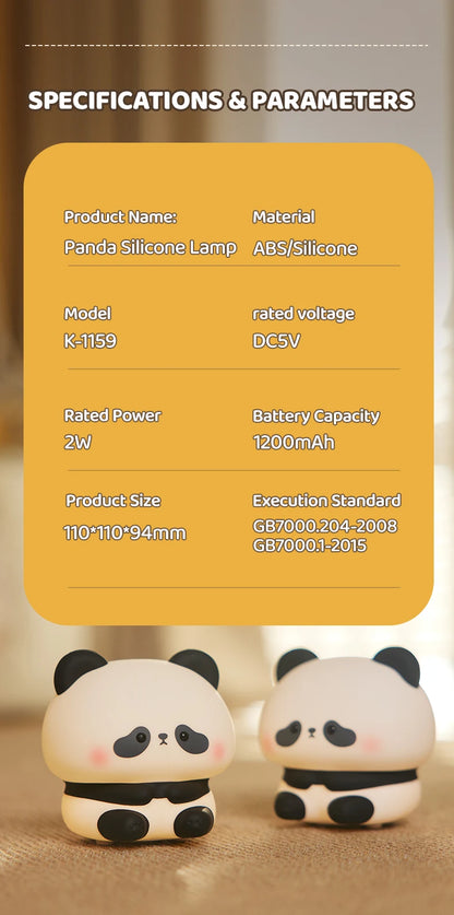 Luminária de Noite LED Panda – Lâmpada de Toque em Silicone, Recarregável via USB, Luz Noturna para Quarto Infantil, Decoração Fofa e Presente para Crianças