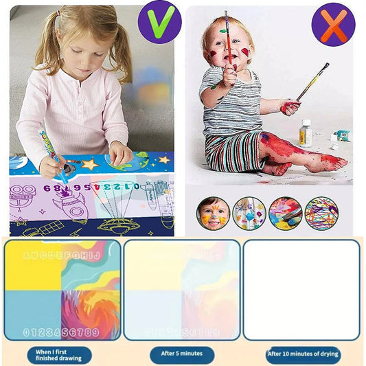Tapete de Desenho com sem tinta 100x80cm – Doodle Mat Educativo com Canetas Mágicas Reutilizáveis, Estilo Montessori