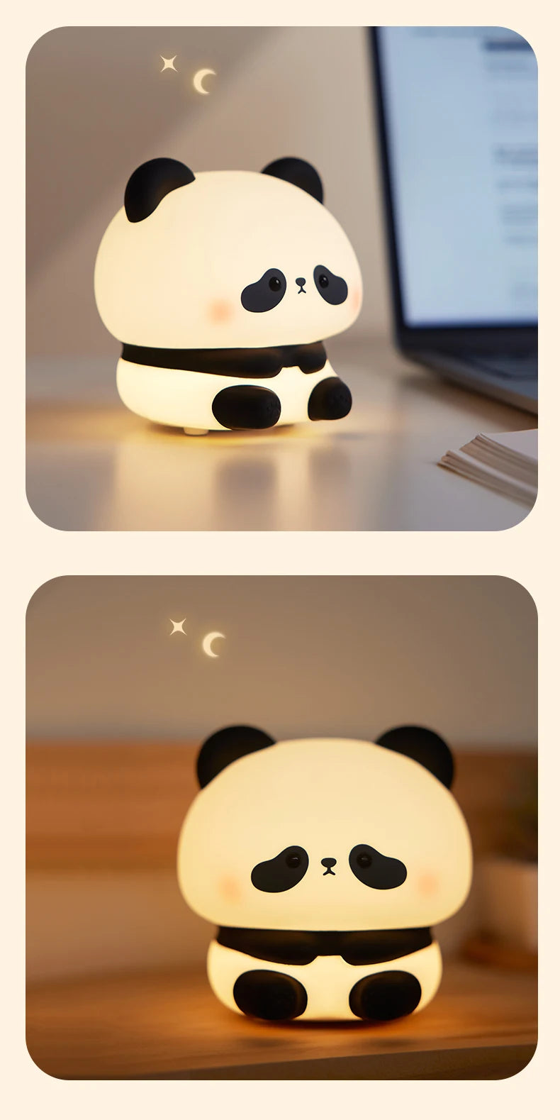 Luminária de Noite LED Panda – Lâmpada de Toque em Silicone, Recarregável via USB, Luz Noturna para Quarto Infantil, Decoração Fofa e Presente para Crianças