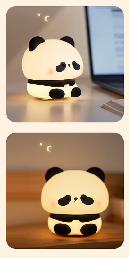 Luminária de Noite LED Panda – Lâmpada de Toque em Silicone, Recarregável via USB, Luz Noturna para Quarto Infantil, Decoração Fofa e Presente para Crianças