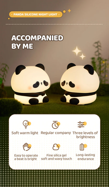 Luminária de Noite LED Panda – Lâmpada de Toque em Silicone, Recarregável via USB, Luz Noturna para Quarto Infantil, Decoração Fofa e Presente para Crianças
