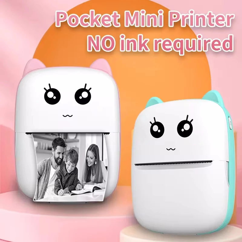 Mini Impressora Térmica Portátil Bluetooth – Modelo Gatinho Fofo | Para Fotos, Etiquetas e Anotações