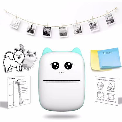 Mini Impressora Térmica Portátil Bluetooth – Modelo Gatinho Fofo | Para Fotos, Etiquetas e Anotações